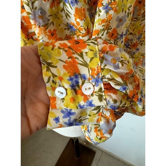 ASTR The Label Orange Tangerine Floral Print Tie Back Willa Blouse Size S - Picture 9 of 11